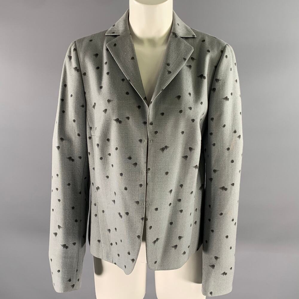 AKRIS Size 12 Grey Black Viscose Wool Spotted Cropped Blazer